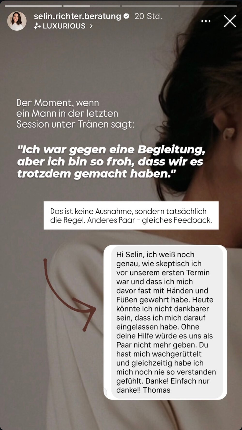 Original-Nachricht einer Klientin von Selin Richter
